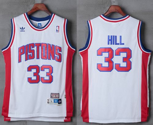 Men Detroit Pistons #33 Grant Hill White Hardwood Classics Stitched NBA Jersey